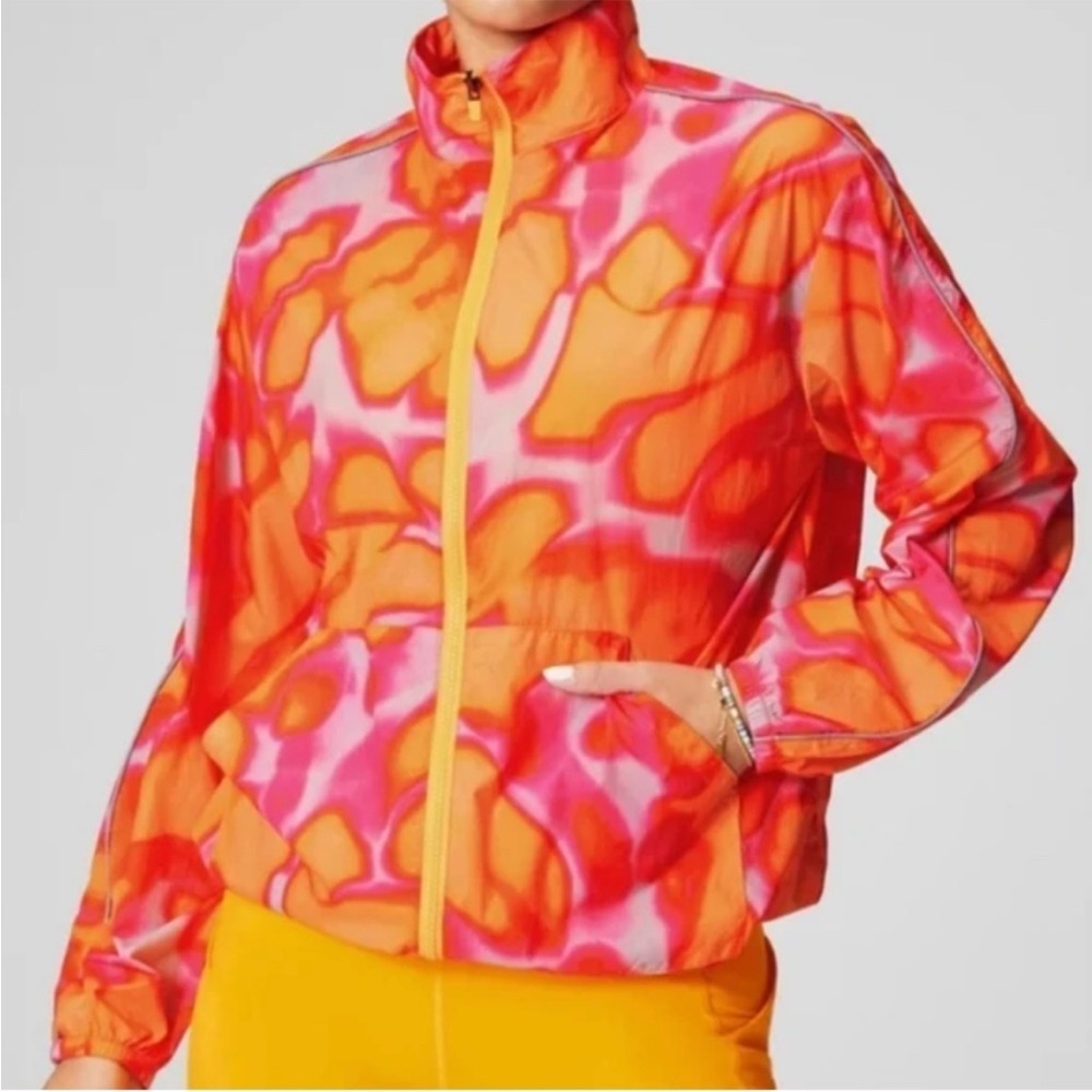 Fabletics Bright Pink & Orange Abstract Windbreaker Jacket